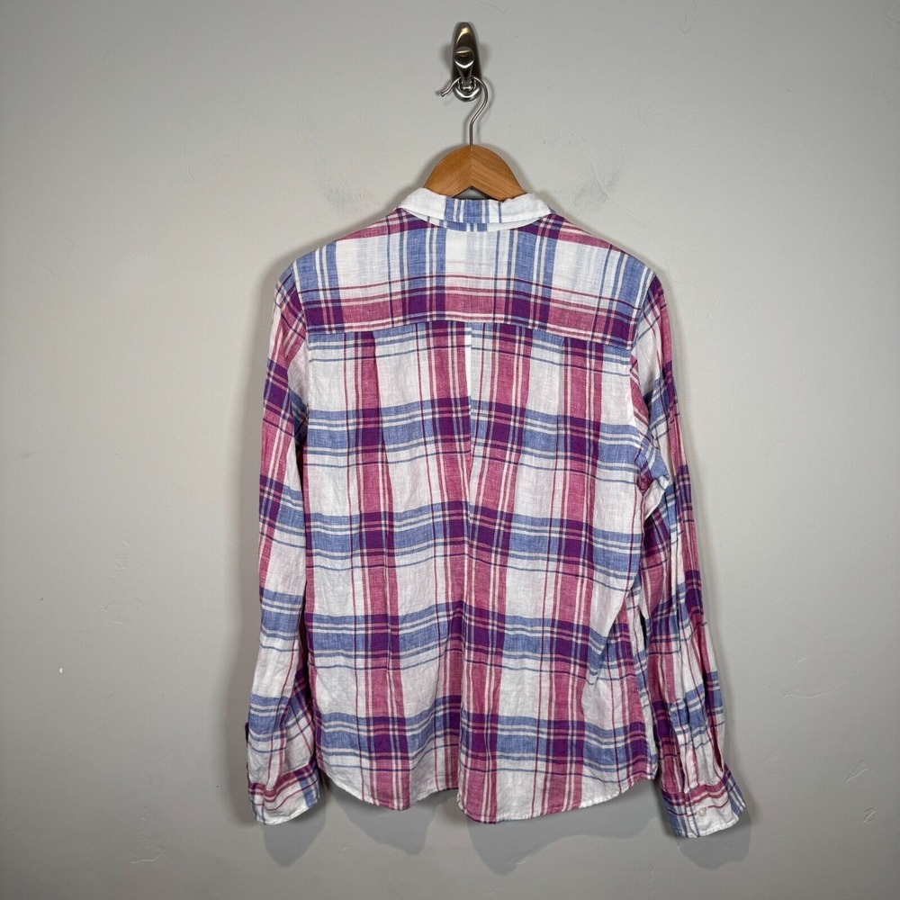 Frank & Eileen Barry Large Pink Purple White Linen Relaxed Button-Up Shirt Italy - Picture 2 of 12